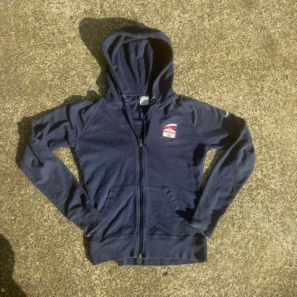 Vintage Nike 2008 NBC Beijing Olympics Navy Blue Full-Zip Hoodie Women's Size L